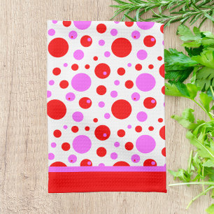 Roze en rode retro cirkels en stippen theedoek