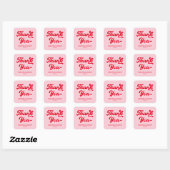 Roze en rode retro dank u bruiloft vierkante sticker (Vel)