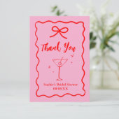 Roze en Rode Retro Golvende Bruidsdouche Bedankkaart (Staand voorkant)