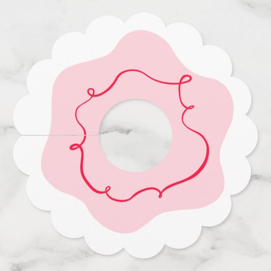 Roze en rode retro golvende handgetekende bruidsdo wijnglaslabel (Voorkant)