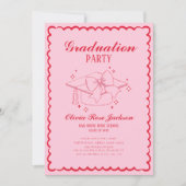 Roze en Rode Retro Hand getekend Foto Afstuderen Kaart (Voorkant)