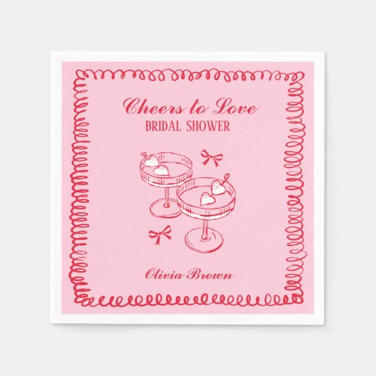 Roze en Rode Retro Hand getrokken Vrijgezellenfees Servet (Voorkant)