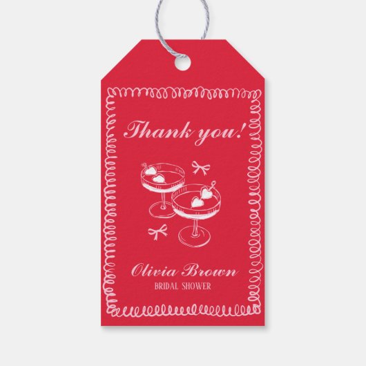 Roze en Rode Retro Handgetekende Bruidsdouche Cadeaulabel (Achterkant)