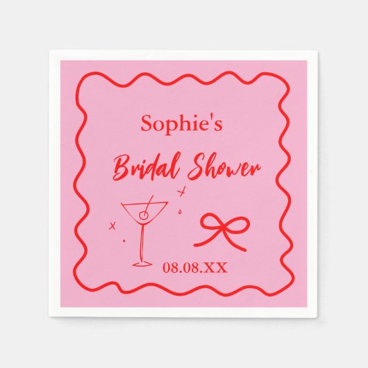 Roze en rode Retro Wavy Cocktail servetten (Voorkant)