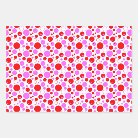 Roze en rode retroscellen en pooldots inpakpapier vel (Voorkant)