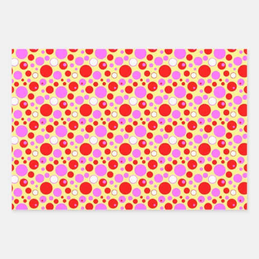Roze en rode retroscellen en pooldots inpakpapier vel (Voorkant 3)