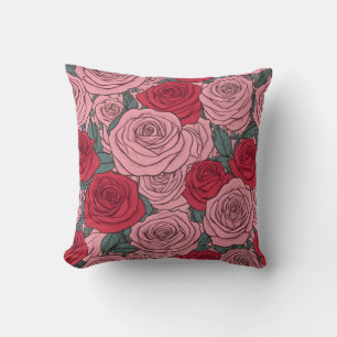 Roze en rode rozen bloemmotief kussen