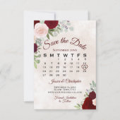 Roze en rode rozen Elegant Boho Wedding Calendar Save The Date (Voorkant)