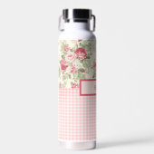 Roze en rode rozen en Gingham Check Monogrammen Waterfles (Voorkant)