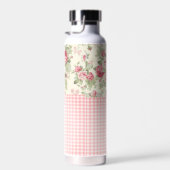Roze en rode rozen en Gingham Check Monogrammen Waterfles (Rechts)