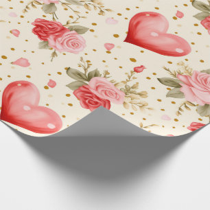 Roze en rode rozen en harten van valentijns cadeaupapier