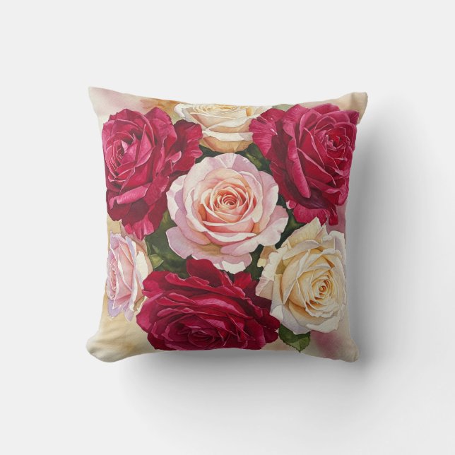 Roze en rode rozen kussen (Voorkant)