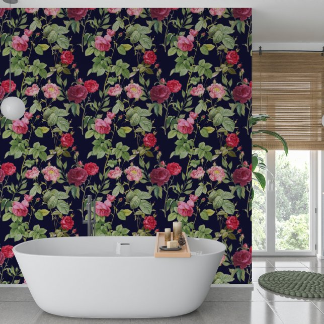  roze en rode rozen op donkerblauw behang (Creator heeft geüpload)