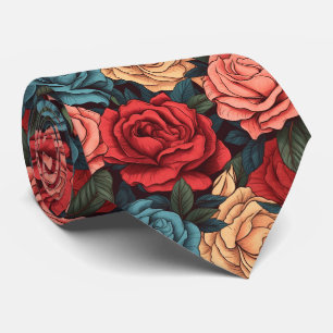 Roze en rode rozen patroon stropdas
