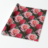 Roze en Rode Rozen Patroon Wrapping Papier (Uitgerold)
