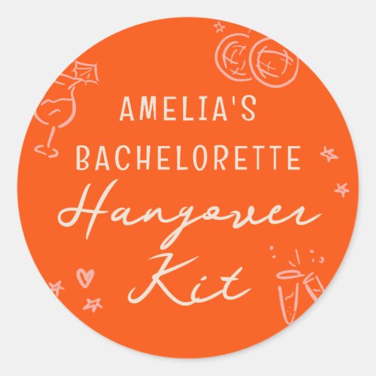 Roze en Rode Schets Bachelorette Hangover Kit Ronde Sticker (Voorkant)