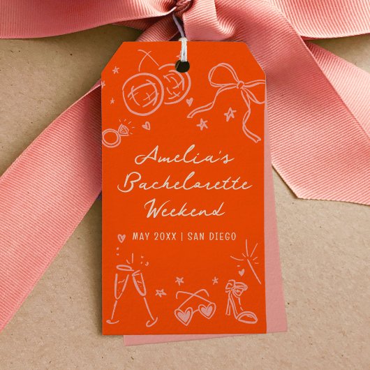 Roze en Rode Schets Bachelorette Party Favor Cadeaulabel