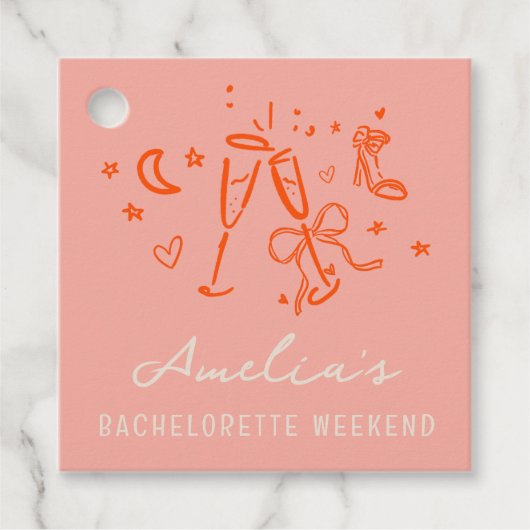 Roze en Rode Schets Bachelorette Weekend Party Bedankjes Labels (Voorkant)