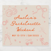 Roze en Rode Schets Jonggezellenweekend Sparkling Wijnetiket (Enkel label)