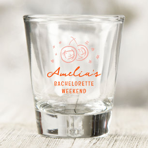 Roze en rode schets vrijgezellenfeest weekendfeest shot glas