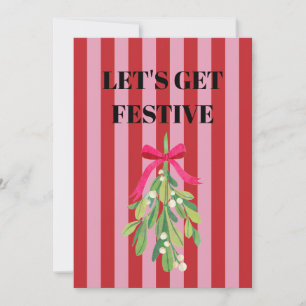 Roze en rode strepen, feestelijke maretak kaart