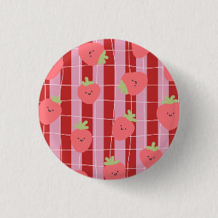 Roze en rode strepen, met aardbeien ronde button 3,2 cm