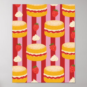 Roze en rode strepen met cakepatroon poster