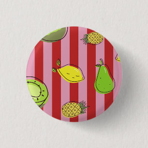 Roze en rode strepen met fruitpatroon ronde button 3,2 cm