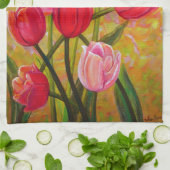 Roze en Rode Tulp-opstelling Theedoek (Gevouwen)