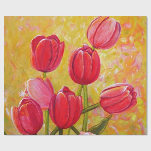 Roze en rode Tulpen schilderen Cadeaupapier (Vlak)