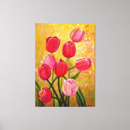 Roze en rode Tulpen schilderen Canvas Afdruk (Voorkant)