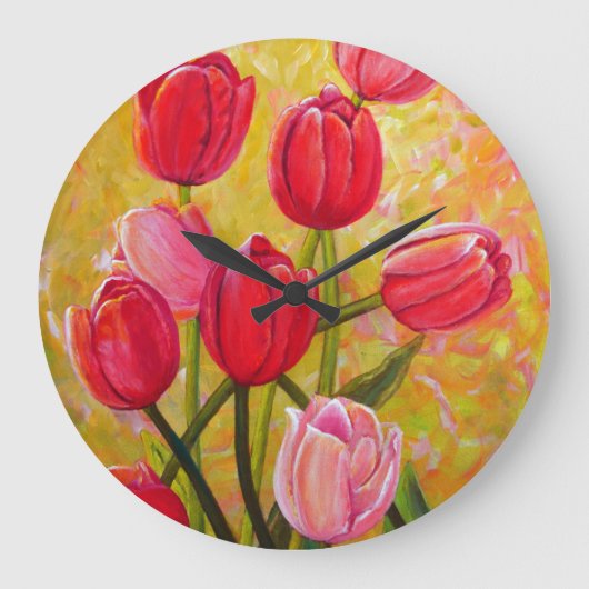Roze en rode Tulpen schilderen Grote Klok (Voorkant)