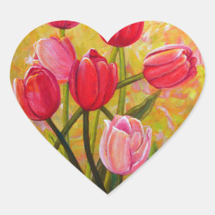 Roze en rode Tulpen schilderen Hart Sticker