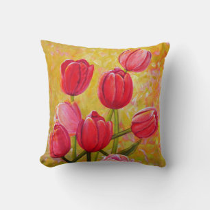 Roze en rode Tulpen schilderen Kussen