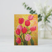 Roze en rode tulpen Schilderij   Briefkaart (Staand voorkant)