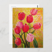 Roze en rode tulpen Schilderij   Briefkaart (Voorkant / Achterkant)