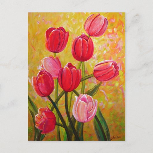 Roze en rode tulpen Schilderij   Briefkaart (Voorkant)