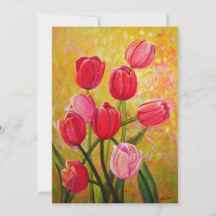 Roze en Rode Tulpen Schilderij Kaart