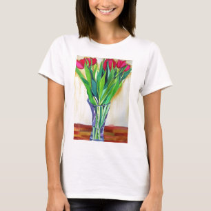 roze en rode tulpen waterverf kunst t-shirt