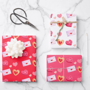 Roze en rode Valentijnsdag Treats & Love Letter Inpakpapier Vel