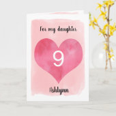 Roze en Rode Waterverf Hart 9e Verjaardag Kaart (Gele Bloem)