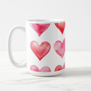 Roze en rode waterverf harten patroon koffiemok
