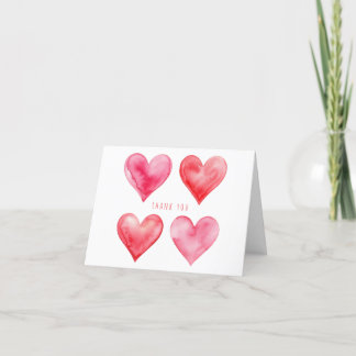 Roze en rode waterverf hartenpatroon bedankkaart