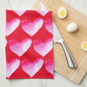 Roze en rode waterverf pop valentijn theedoek (Quarter Fold)