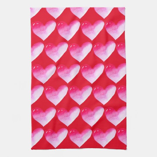 Roze en rode waterverf pop valentijn theedoek (Verticaal)