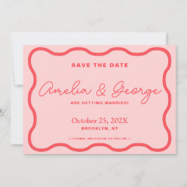 Roze en rode Wavy Retro Save The Date