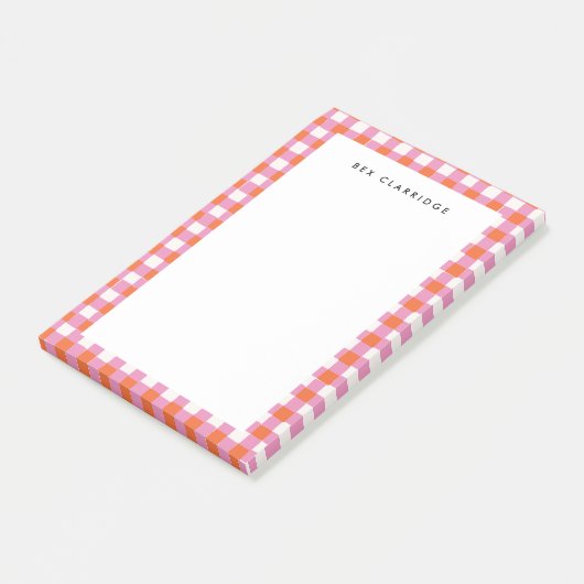 Roze en Rood Geruite Gepersonaliseerde Post-it® Notes (Schuin)