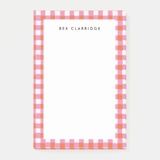 Roze en Rood Geruite Gepersonaliseerde Post-it® Notes (Voorkant)