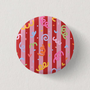 Roze en rood gestreept, met confetti-design ronde button 3,2 cm