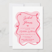 Roze en rood retro golvend lijst vrijgezellenfeest kaart (Voorkant)